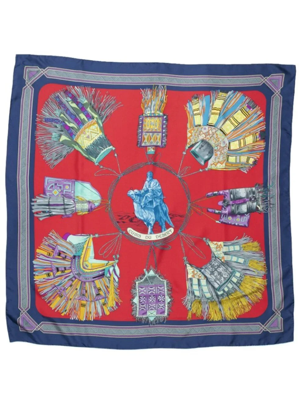 Hermes Scarf Red Navy Yellow Silk